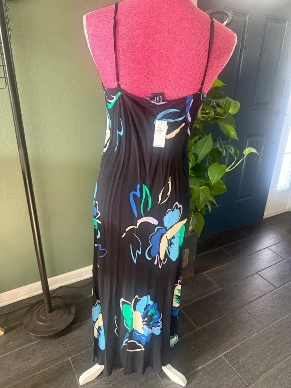 GAP Black Maxi Slip Dress with Blue, Green & Cream Floral Print - Picture 3 of 3